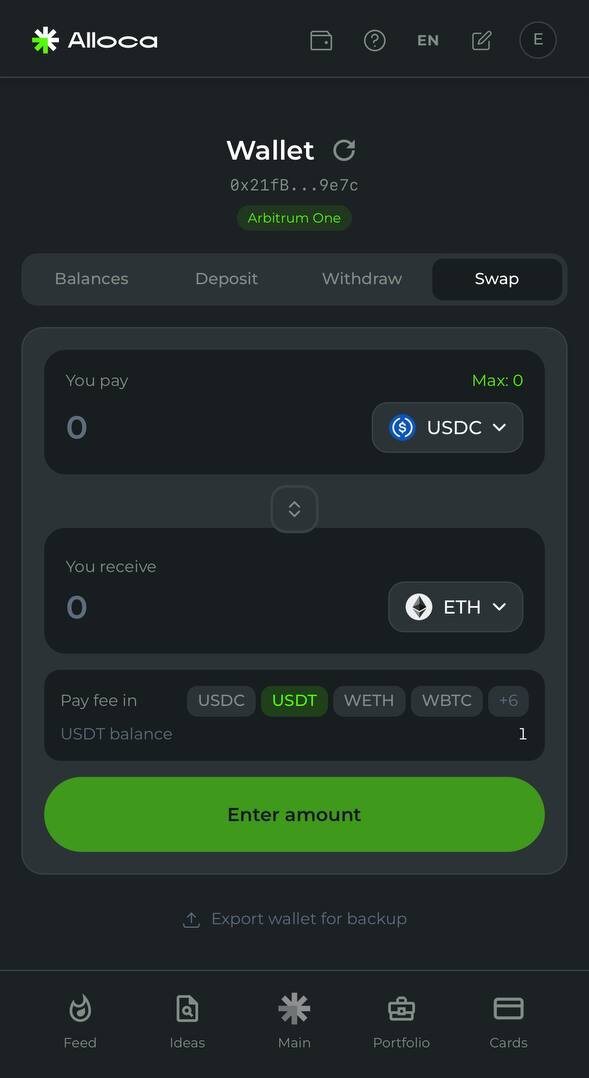 Alloca app — wallet and asset operations